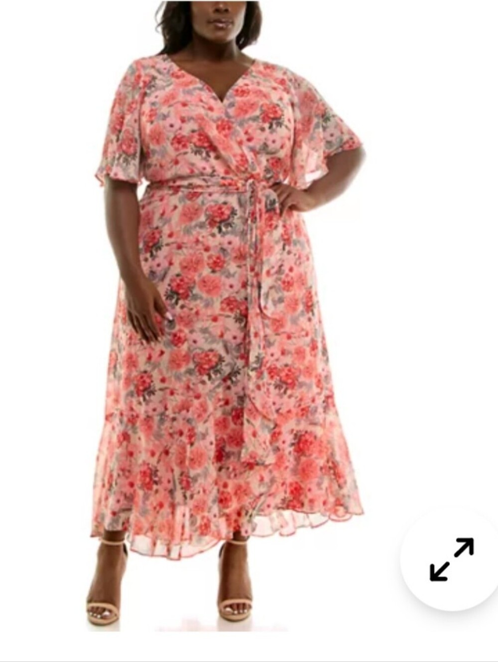 Taylor NWT 14W Floral Wrap Maxi Dress Coral Pink Ruffle $134